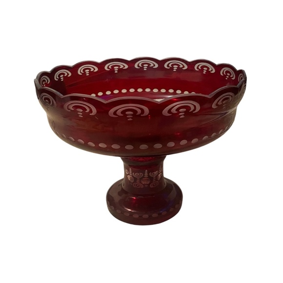 Vintage Egermann Cut To Clear Epergne Ruby Red Crystal Glass Pedestal - Picture 4 of 9